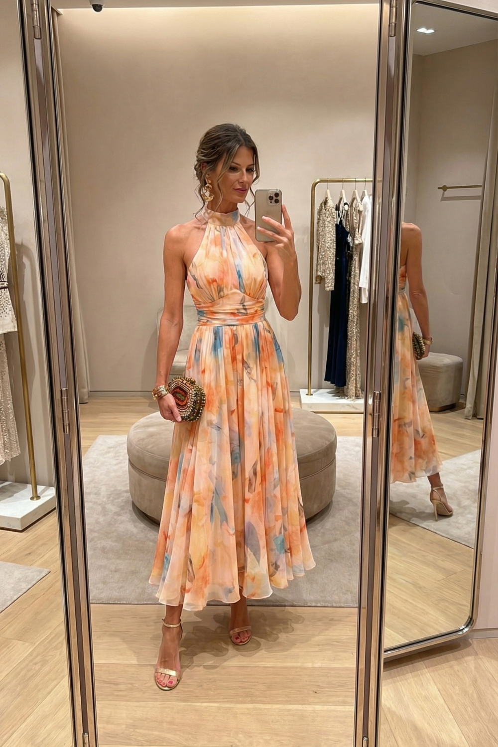 Vestido midi halter estampado