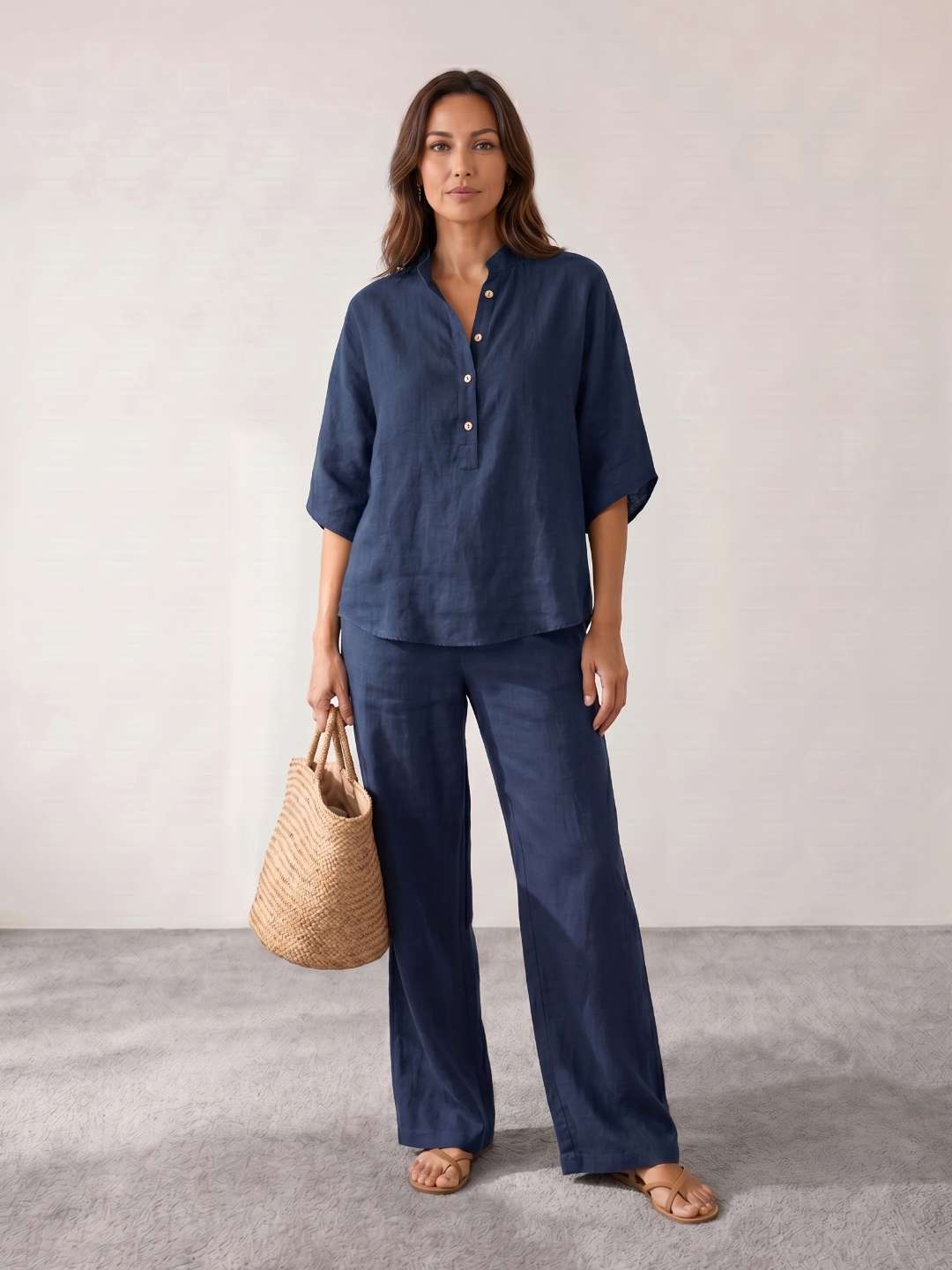 Linen set with batwing sleeves and wide pants – Lidia Nova