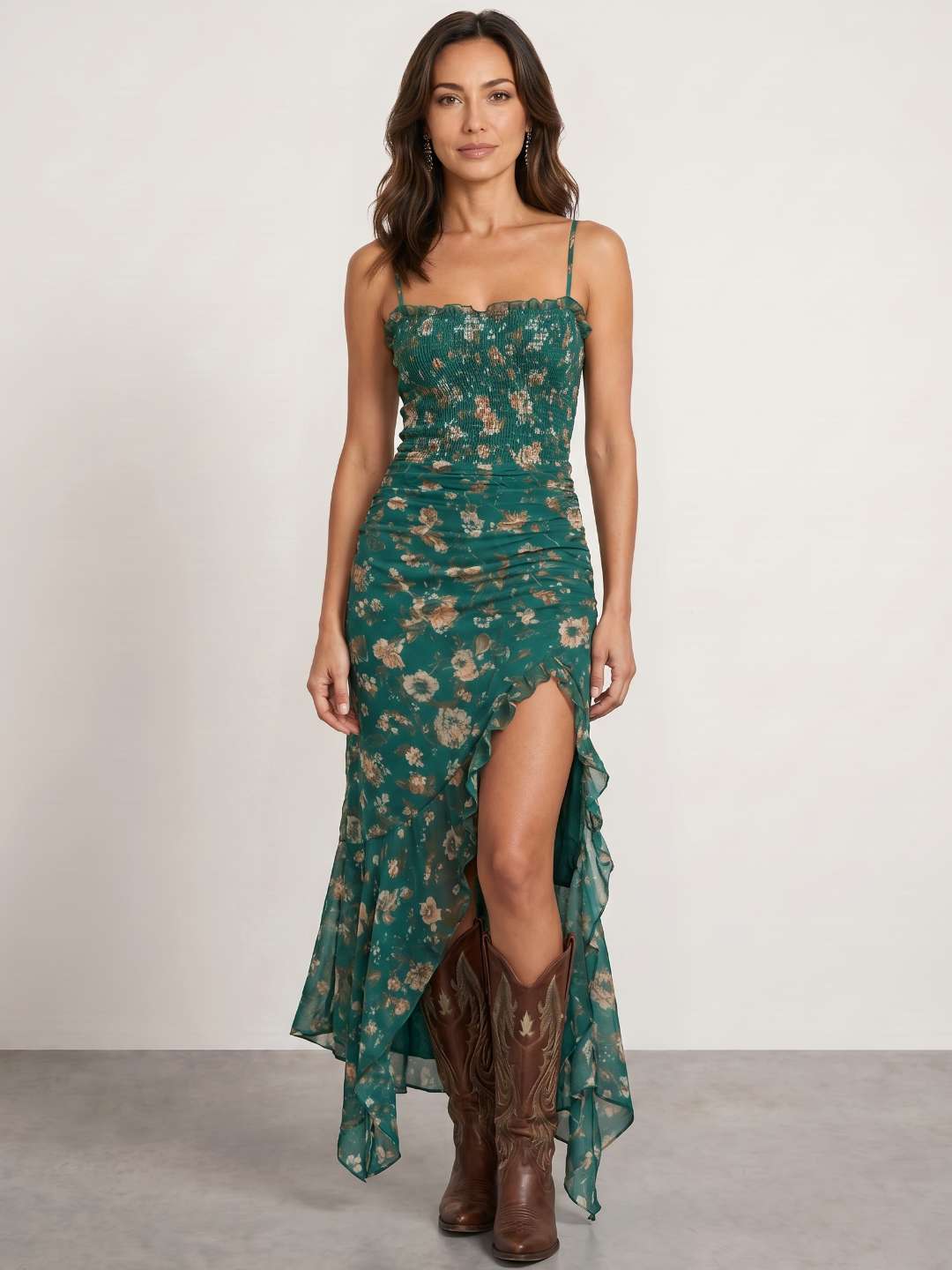 Floral dress with side slit – Lidia Nova