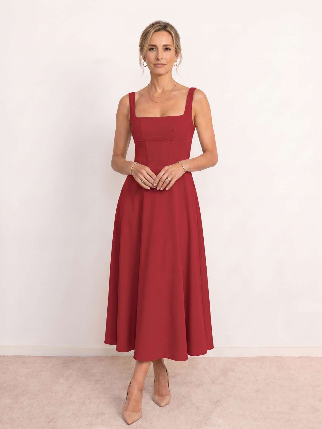 Midi dress with square neckline