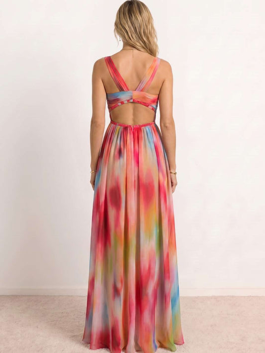Long multicolor print dress