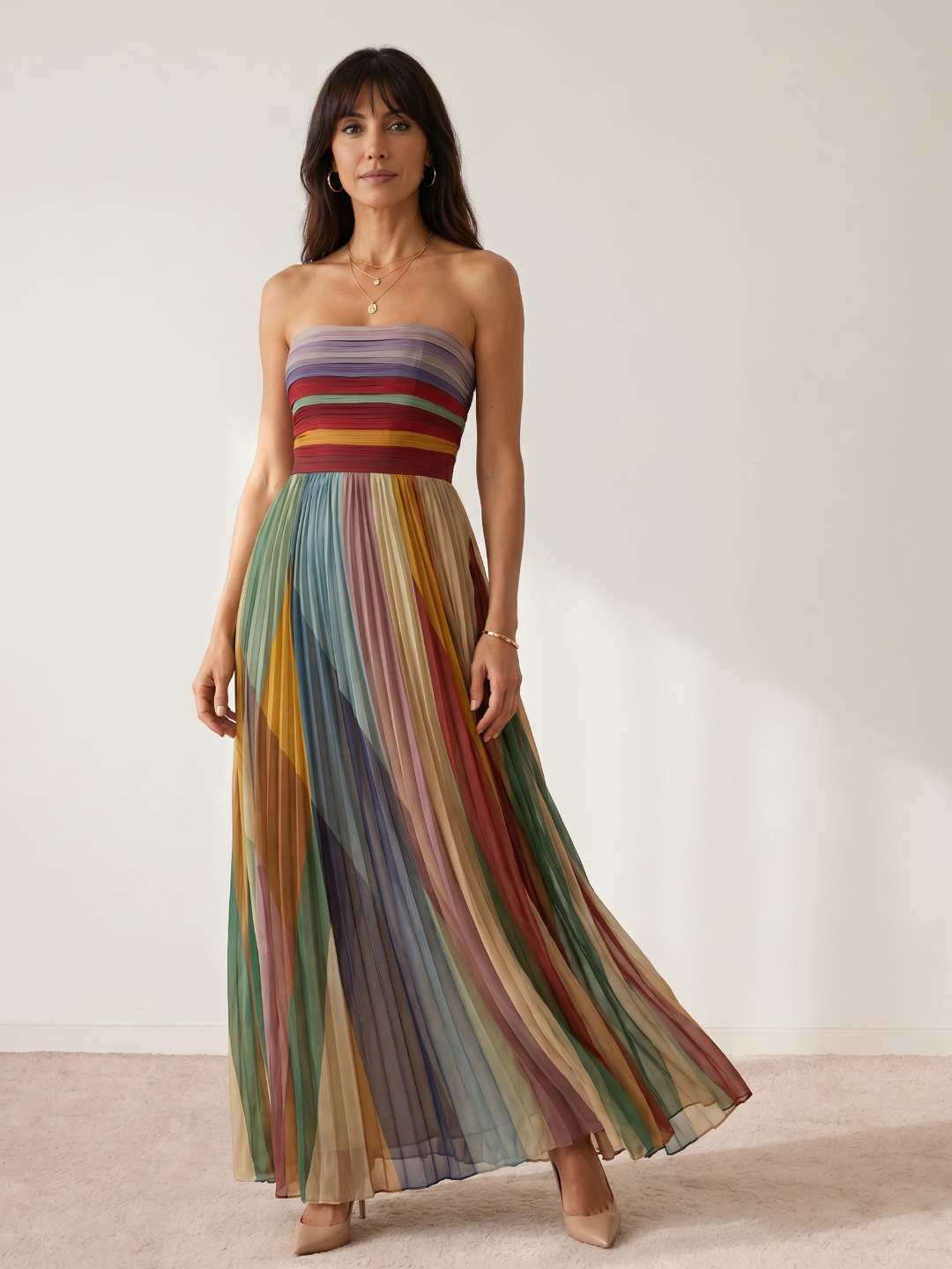 pleated multicolor dress Long Multicolor Pleated Dress – Lidia Nova