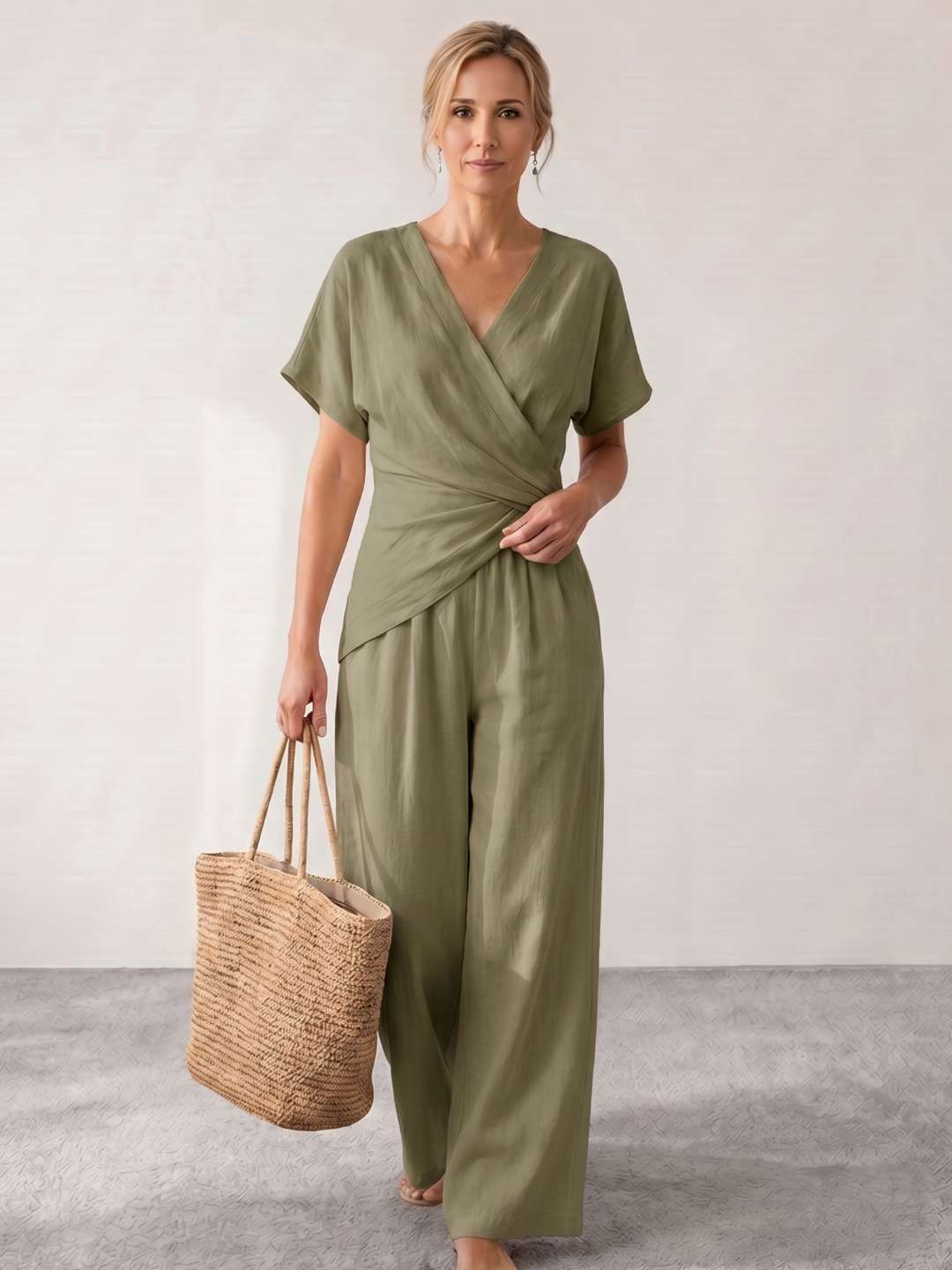 Flowy long jumpsuit with draping