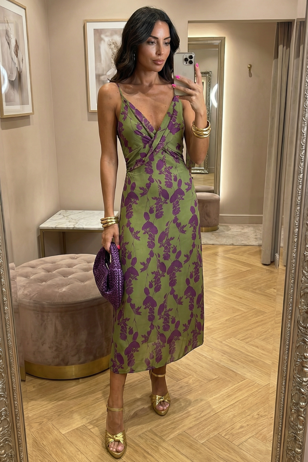 Vestido midi estampado con tirantes