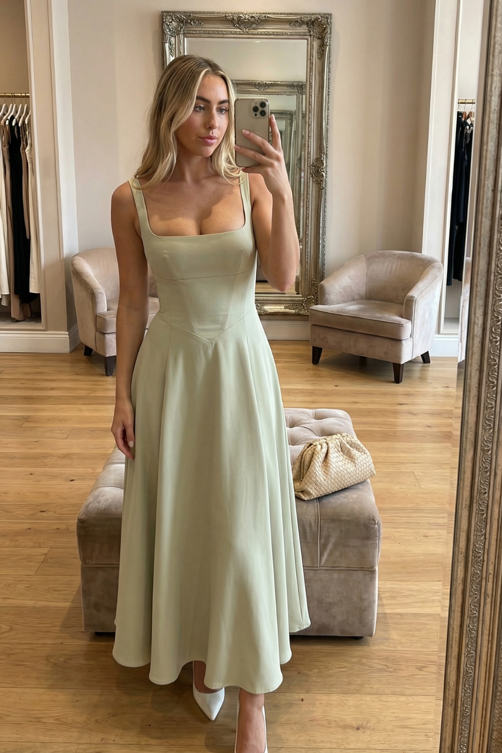 Midi dress with square neckline