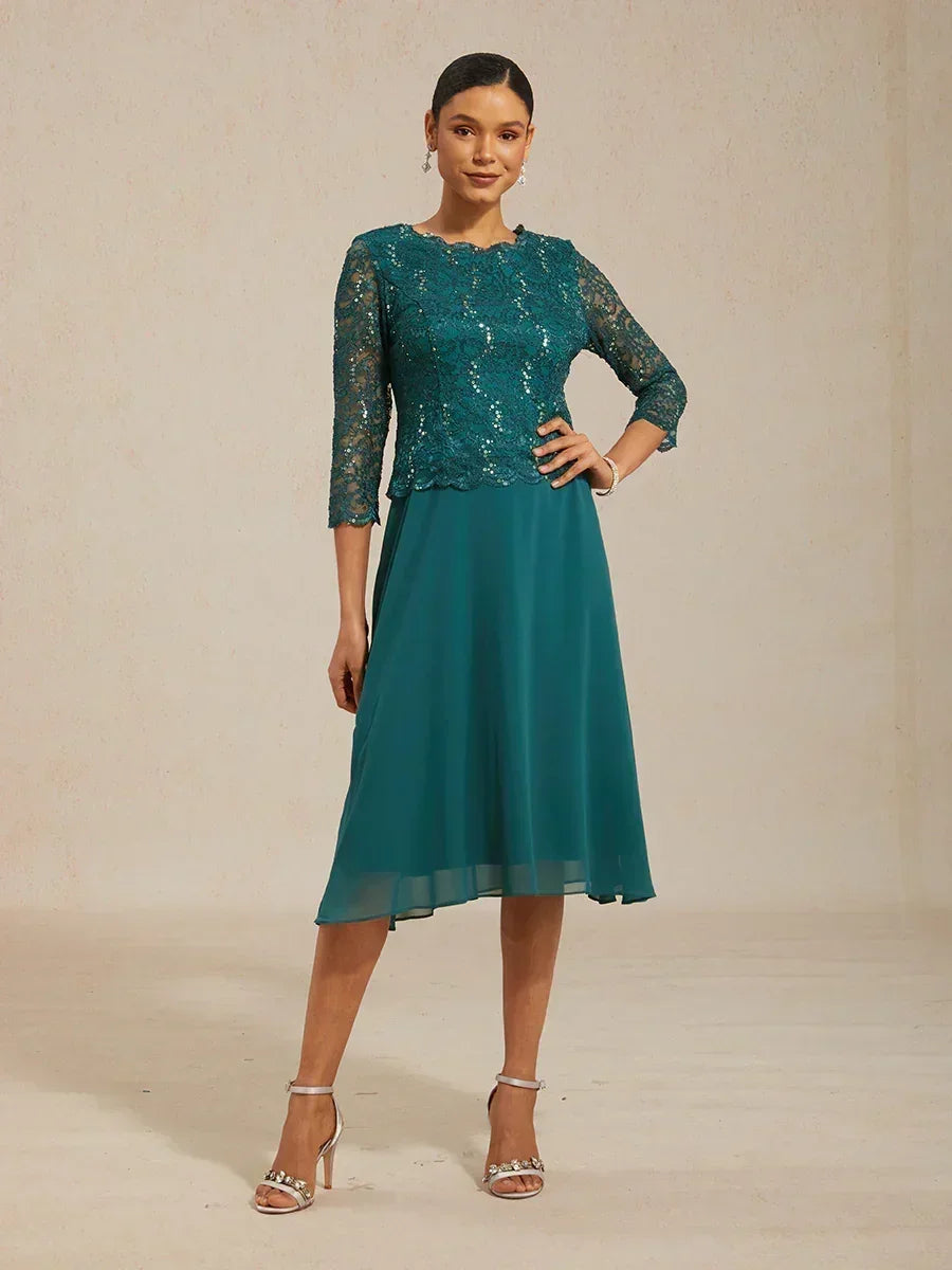 Midi dress with lace and three-quarter sleeves – Lidia Nova