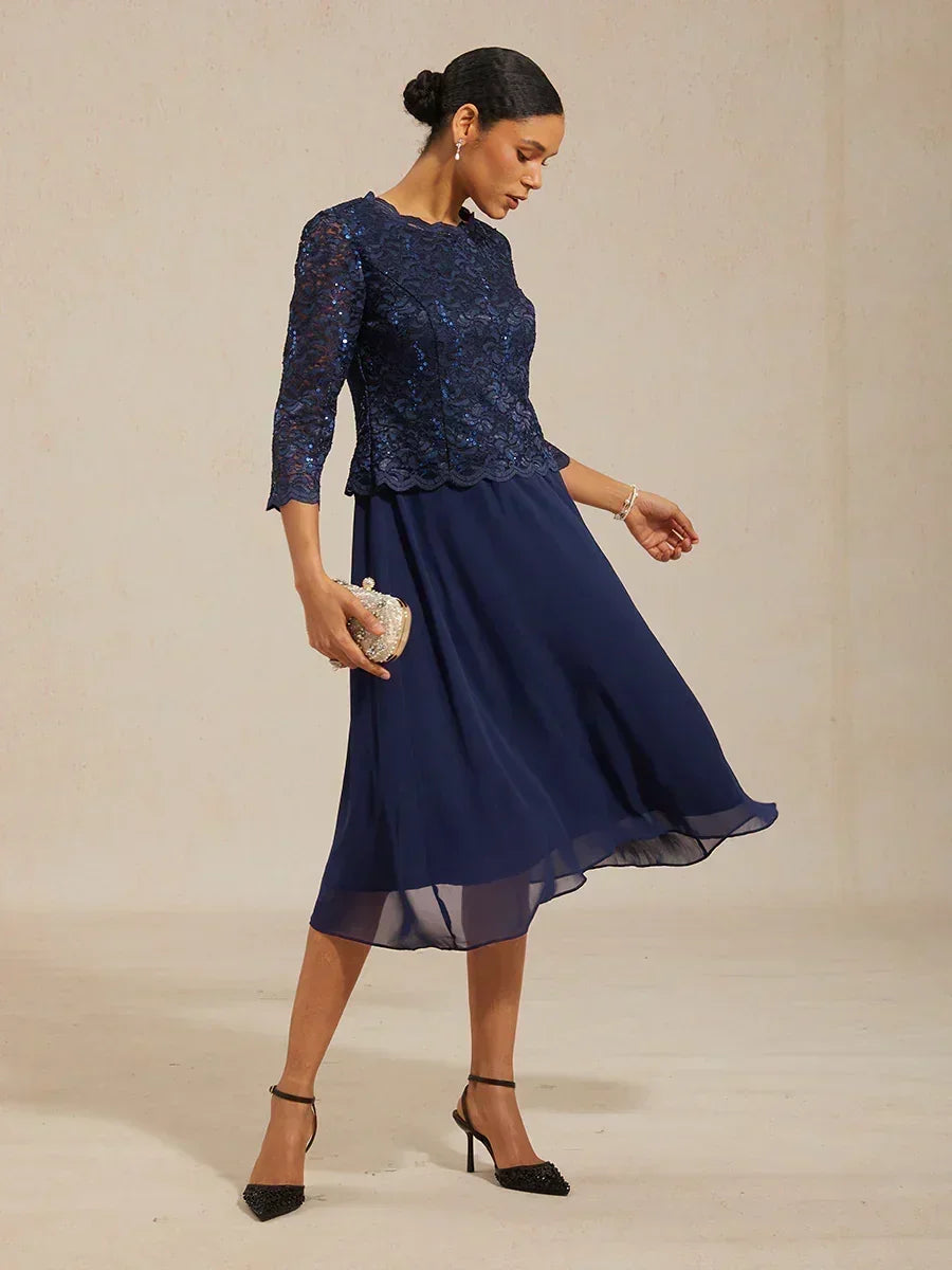 Midi dress with lace and three-quarter sleeves – Lidia Nova