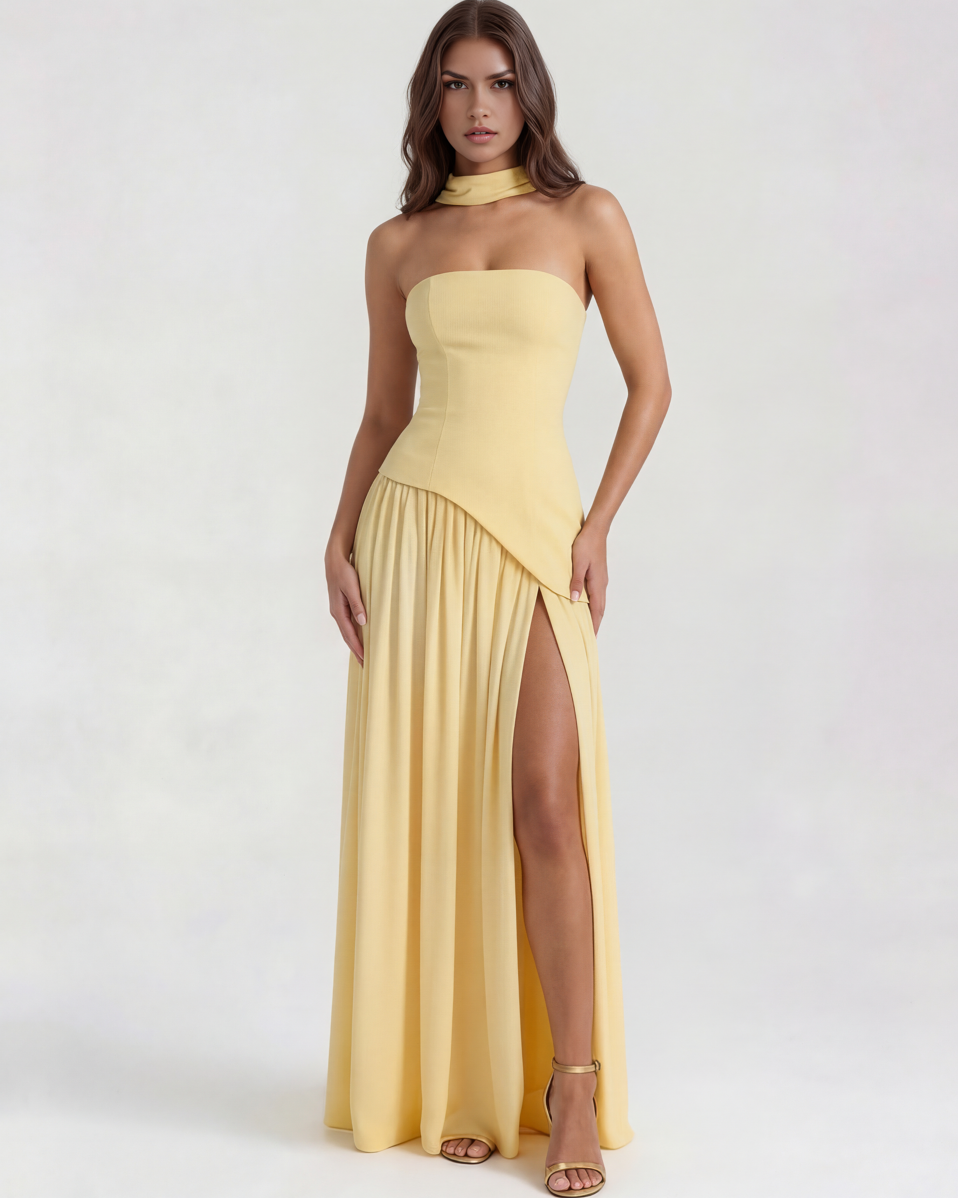 Strapless long dress with slit – Lidia Nova