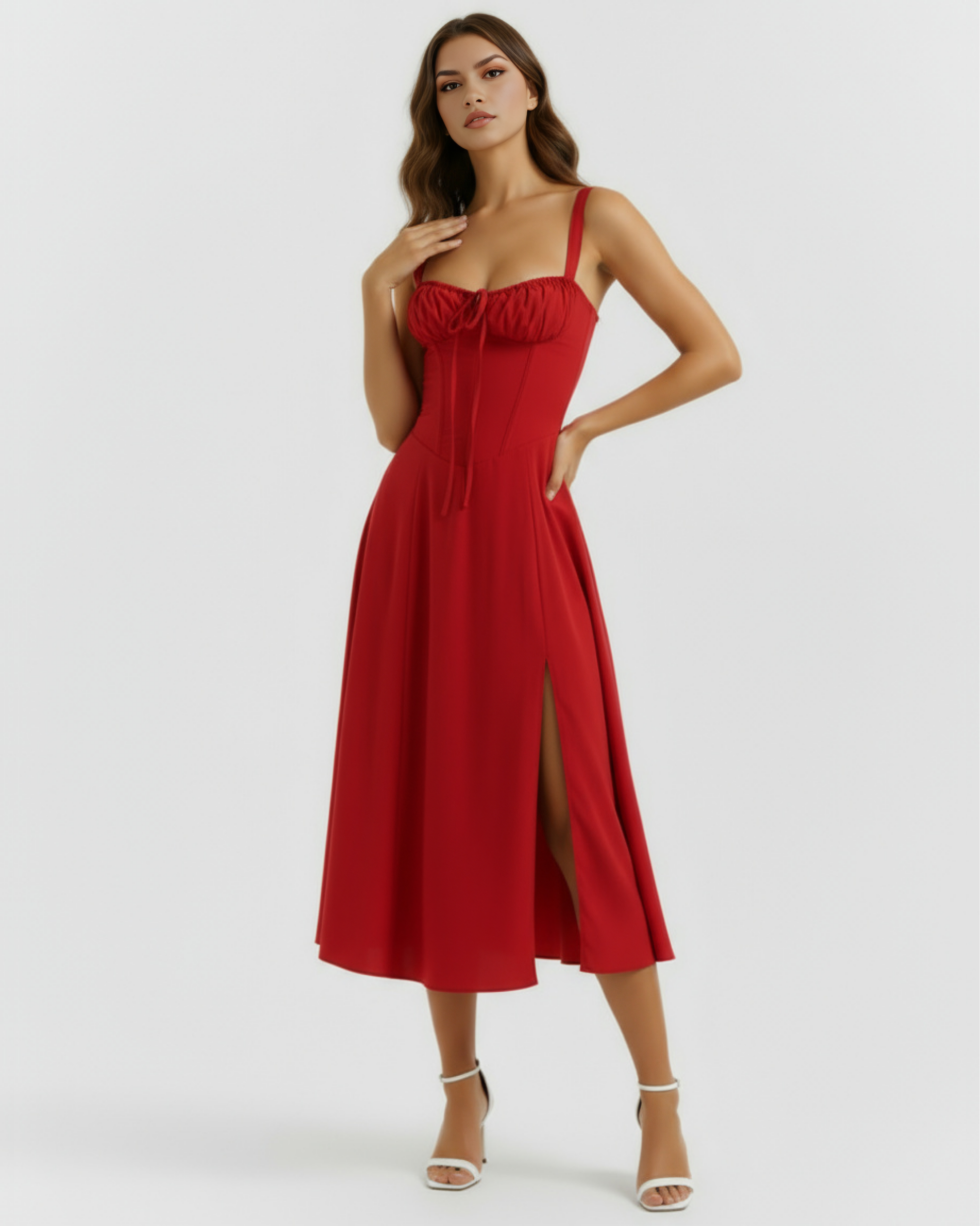 Midi dress with corset and slit
