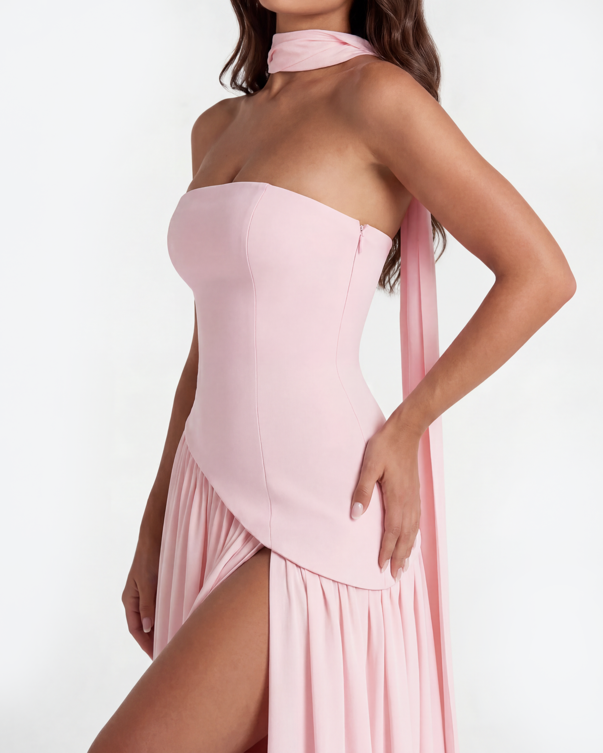 Strapless long dress with slit – Lidia Nova