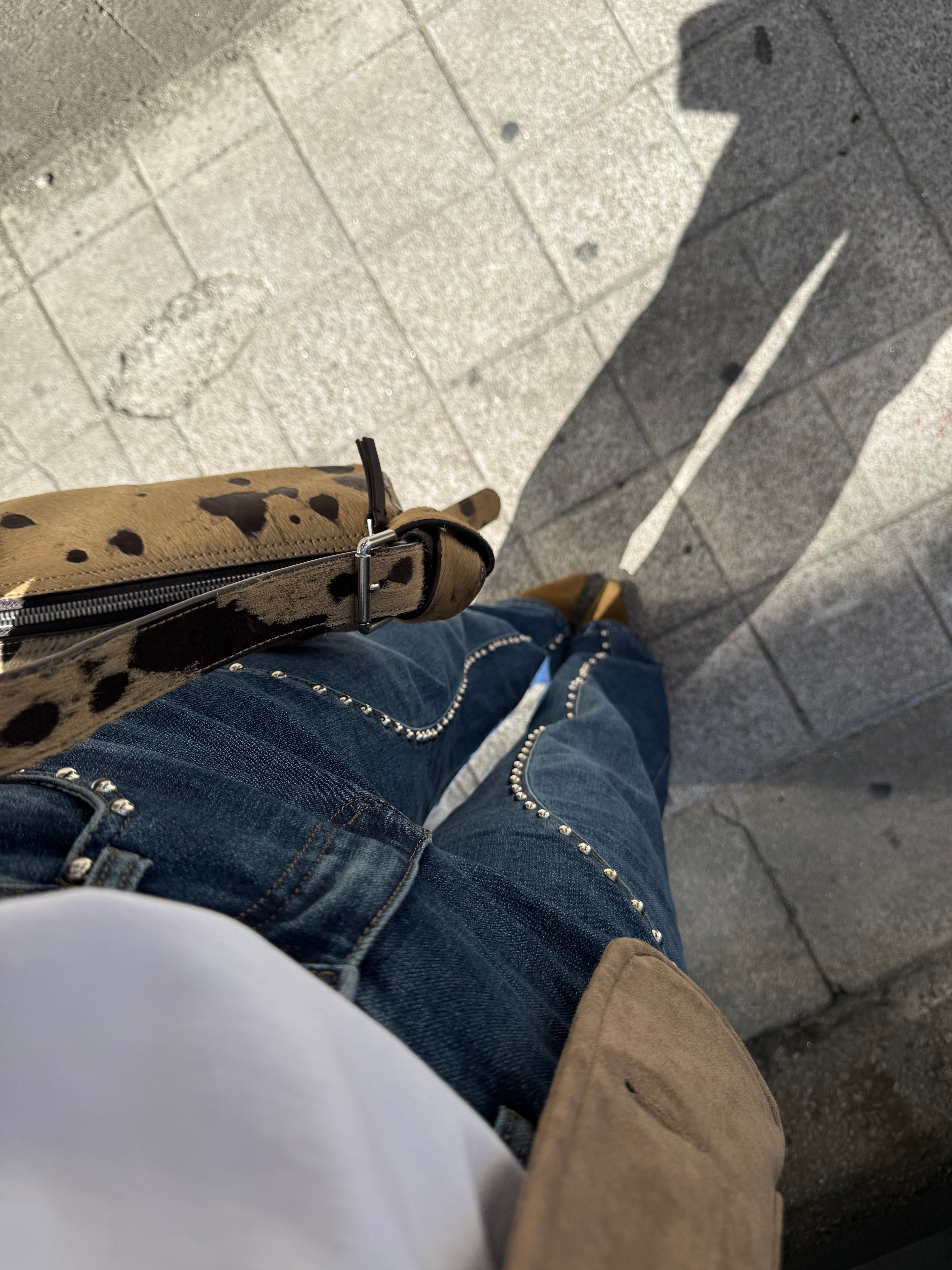 Wide Leg Denim Jeans Studded Details