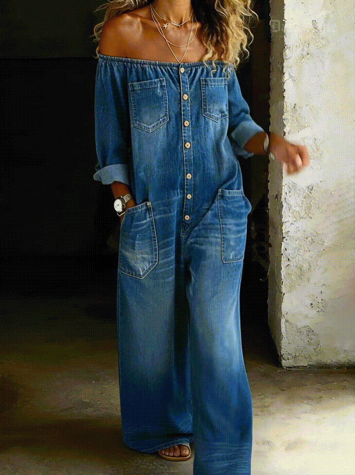 Elena™ | Combinaison denim épaules dénudées