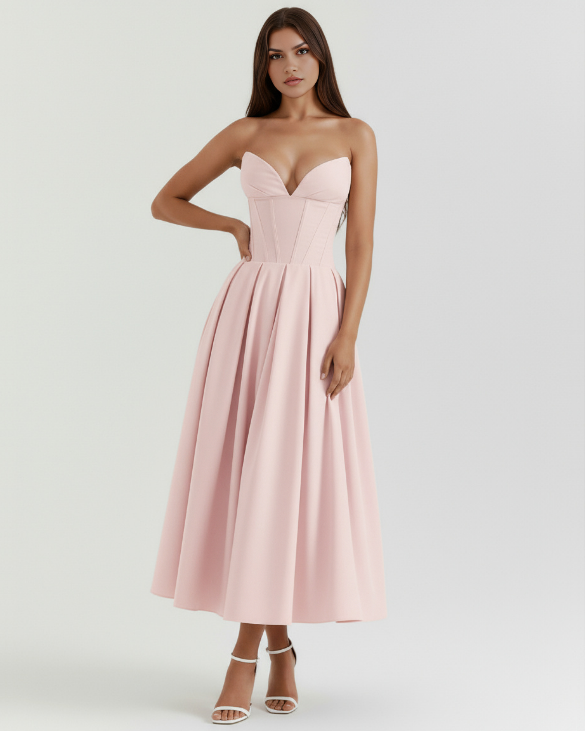 strapless puffy midi dress Milla Women's Tulle Misty Rose Strapless Puffy Midi