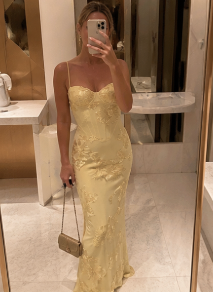 Embroidered long dress with straps