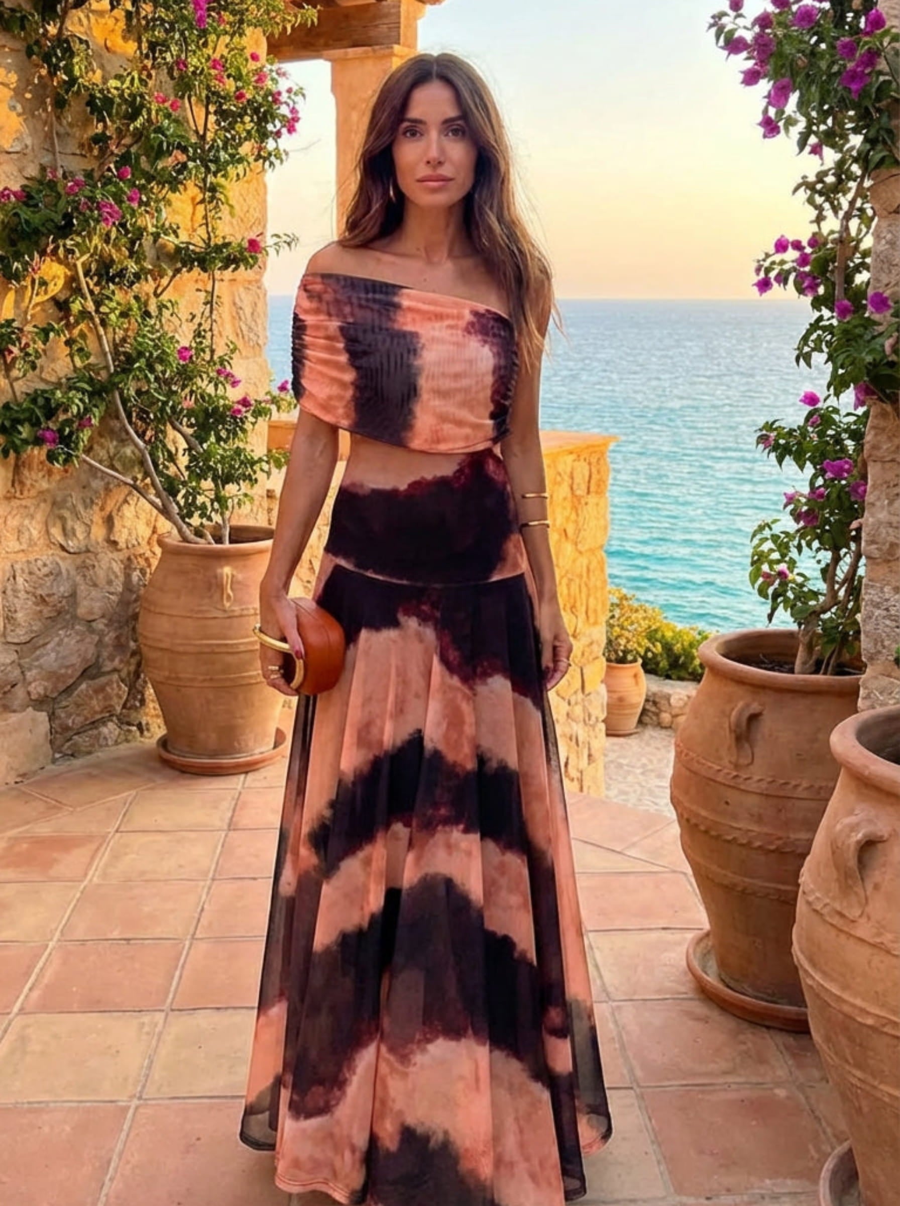 Dress with Orange and Brown Print