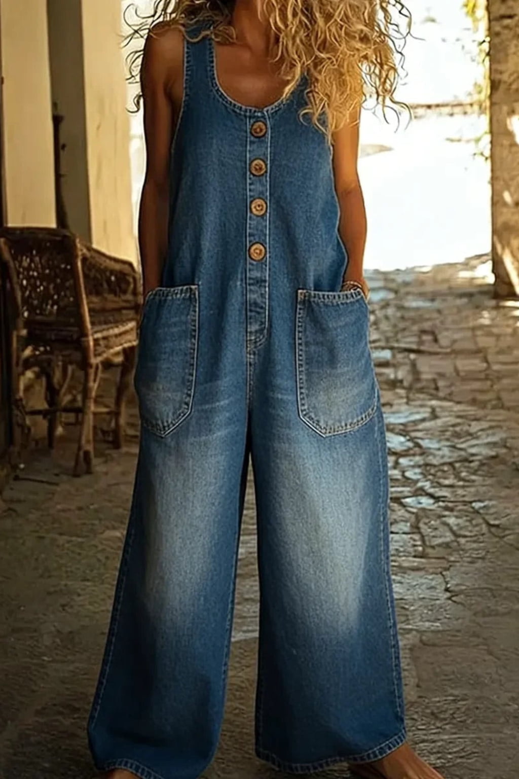 Ruth™ | Peto vaquero de algodón lavado estilo vintage