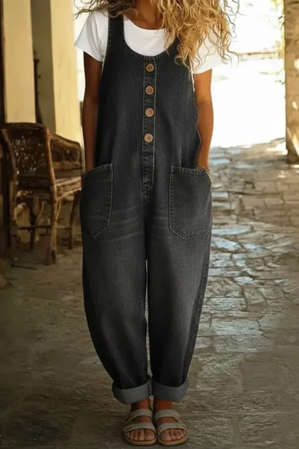 Ruth™ | Peto vaquero de algodón lavado estilo vintage