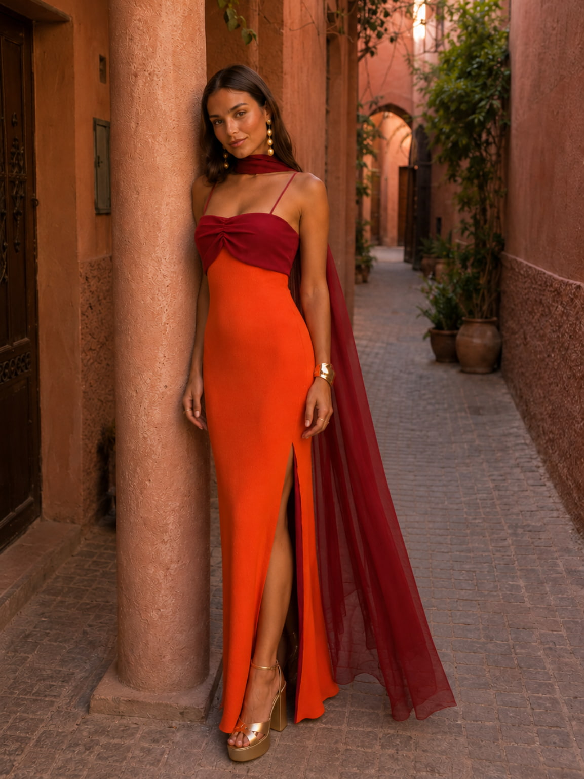 Two-tone draped long dress – Lidia Nova