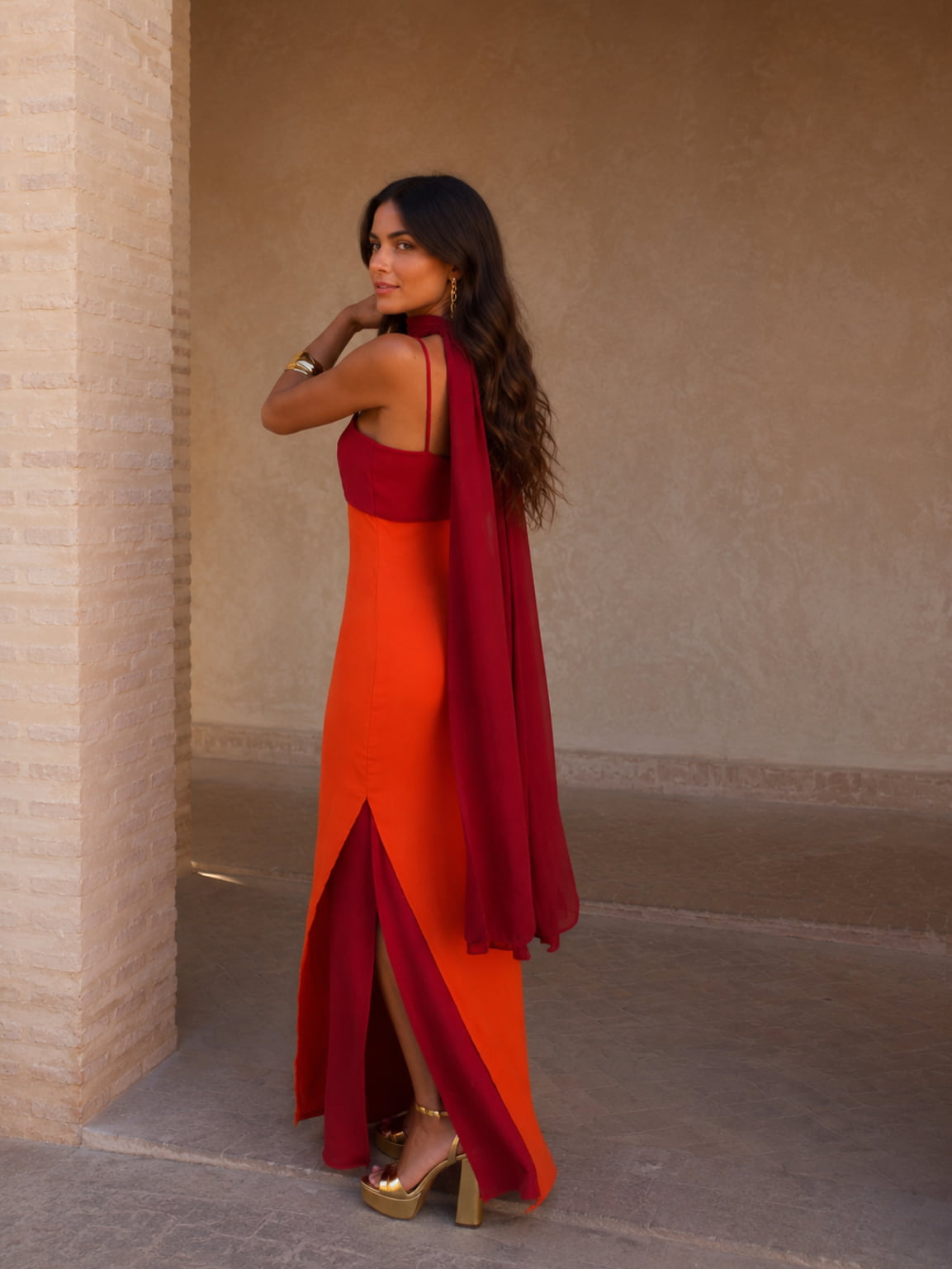 two tone dress Two-Tone Spaghetti Strap Maxi Black / 2XL with a twist knot detailing and silk blend finish A Bit Extra Two Tone