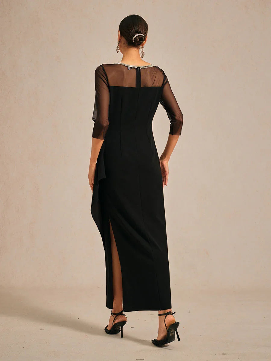 Elegant Beaded Illusion Neckline Formal Dress
