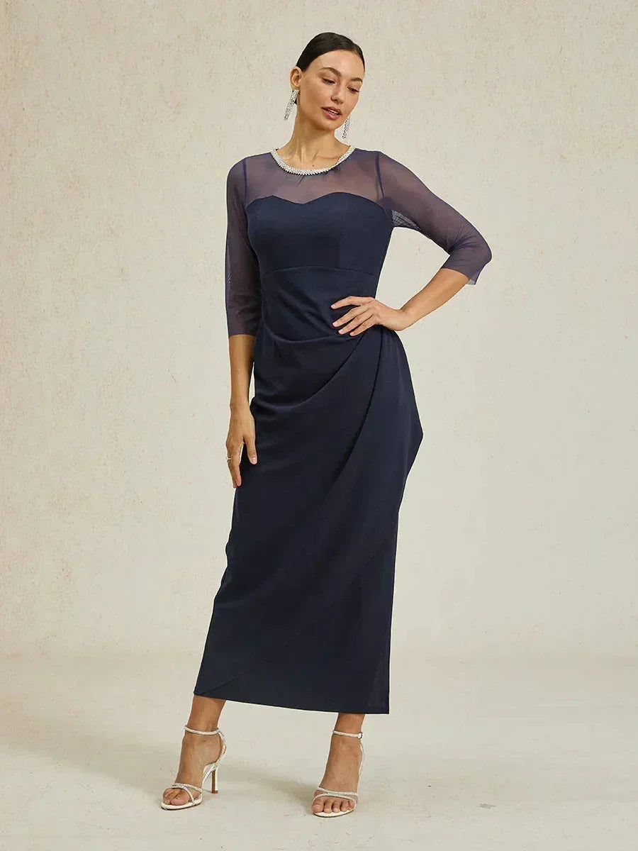 Elegant Beaded Illusion Neckline Formal Dress