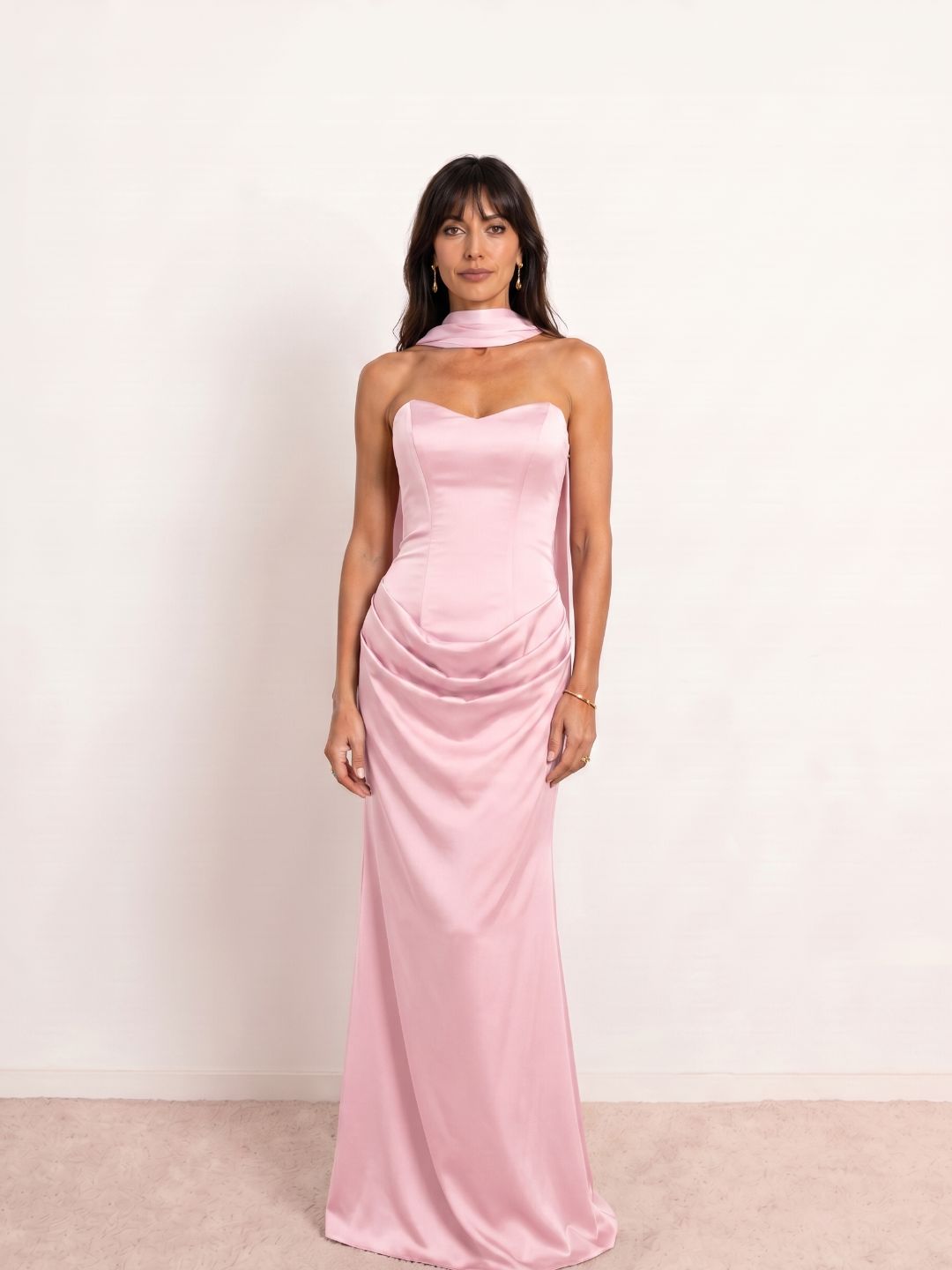 Draped satin sweetheart neckline dress