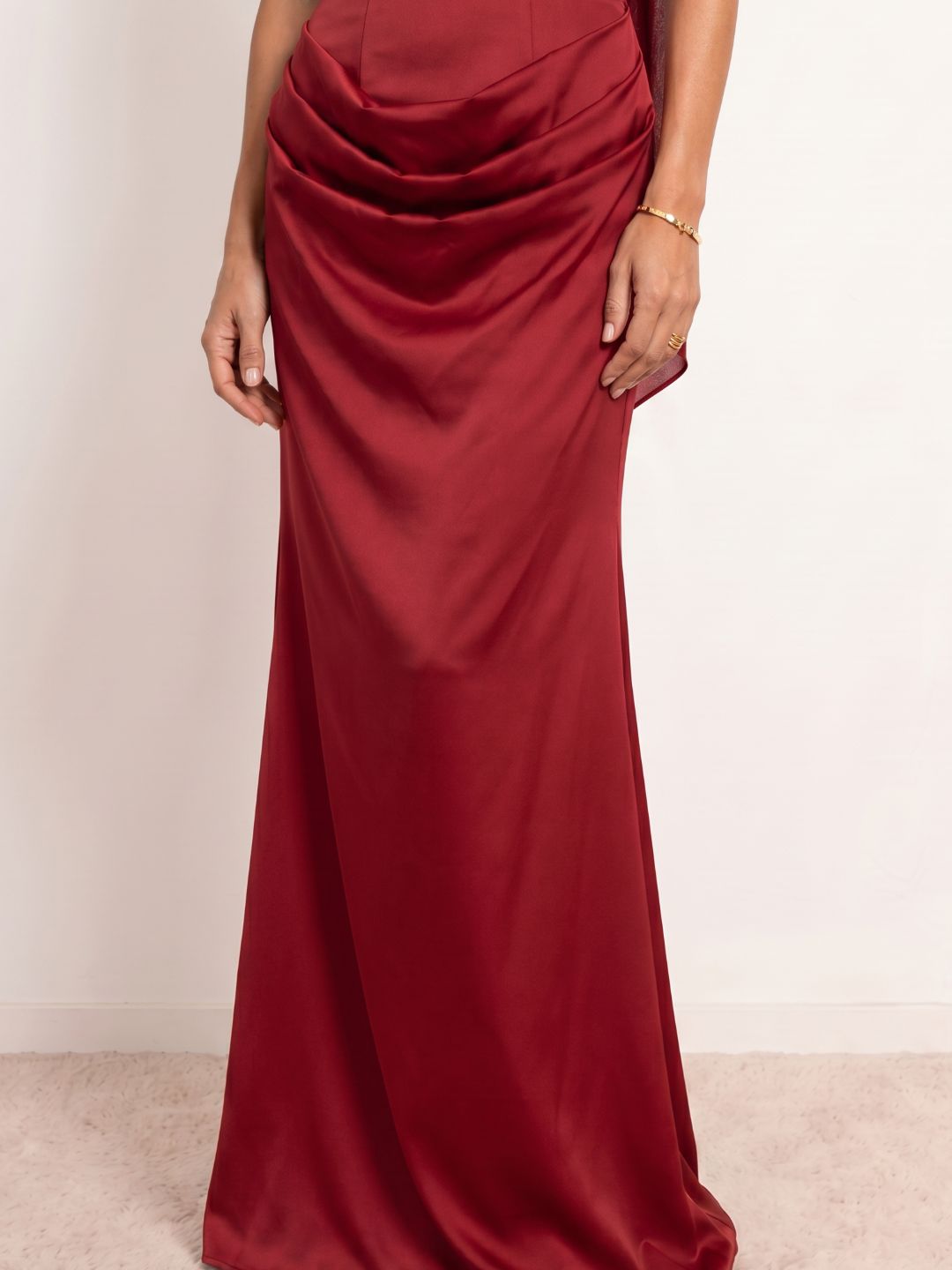 Draped satin sweetheart neckline dress