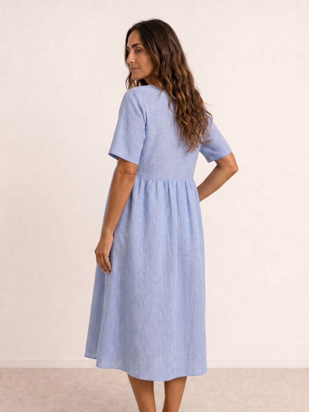 midi flowy dresses Women Summer Dress Casual V Neck Short Sleeve Solid Color Dress #Size Chart Flowy Midi Dress with Buttons