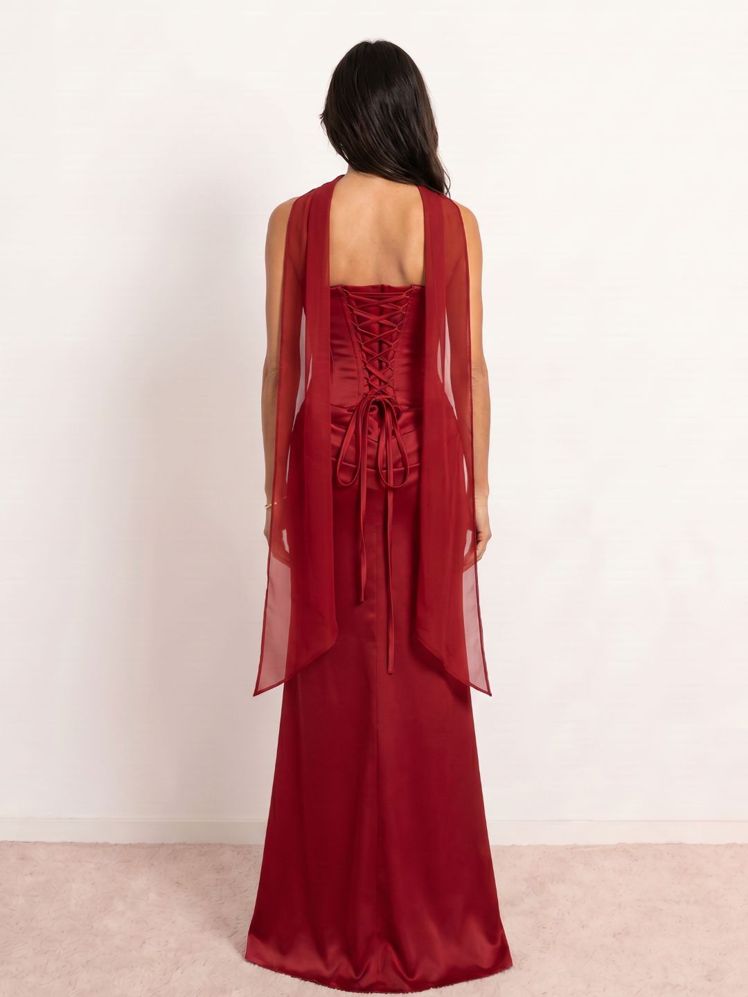 Draped satin sweetheart neckline dress