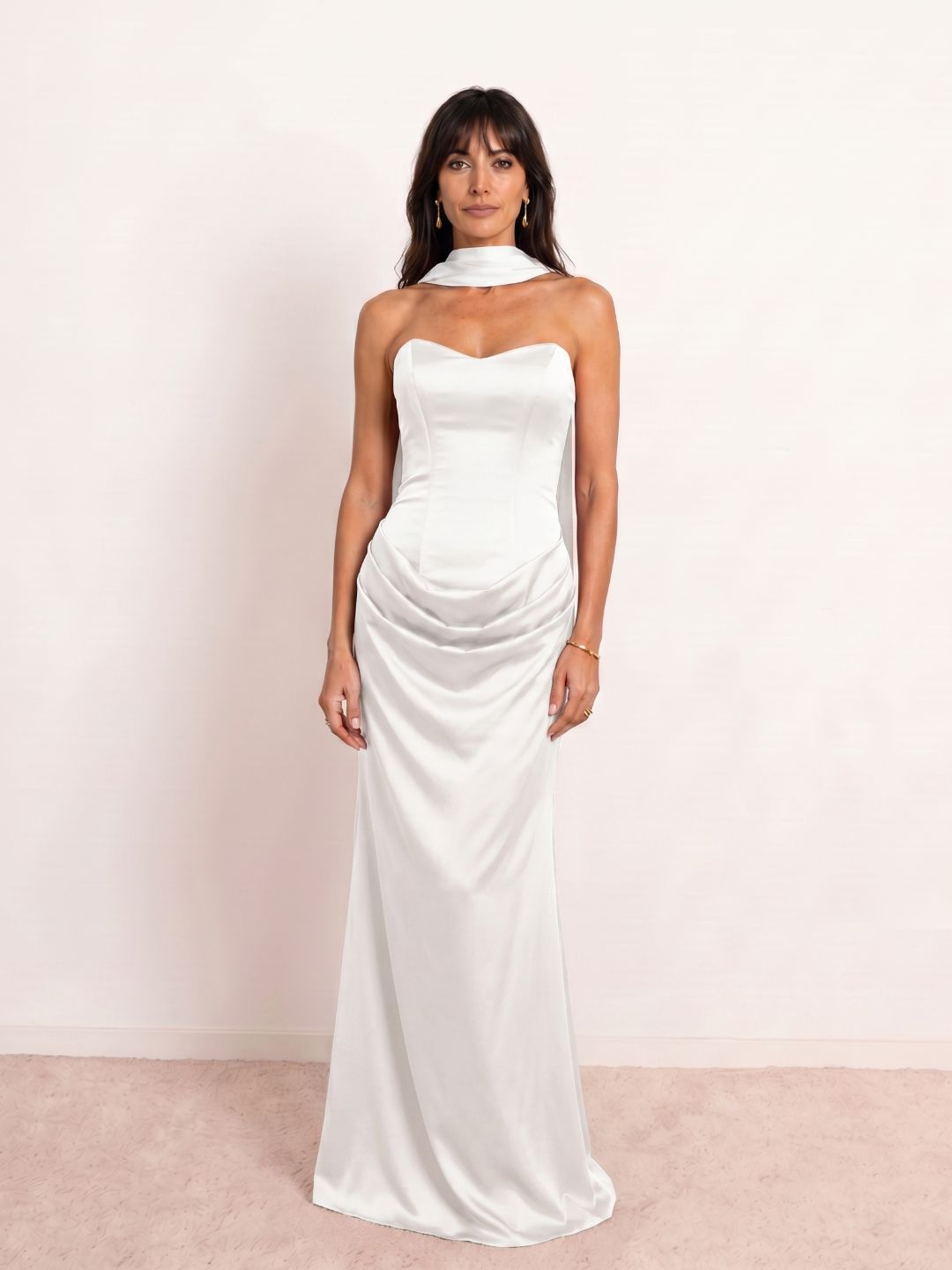 Draped satin sweetheart neckline dress