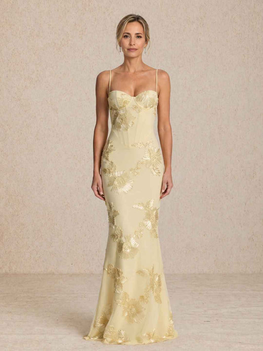 Vestido largo bordado con tirantes