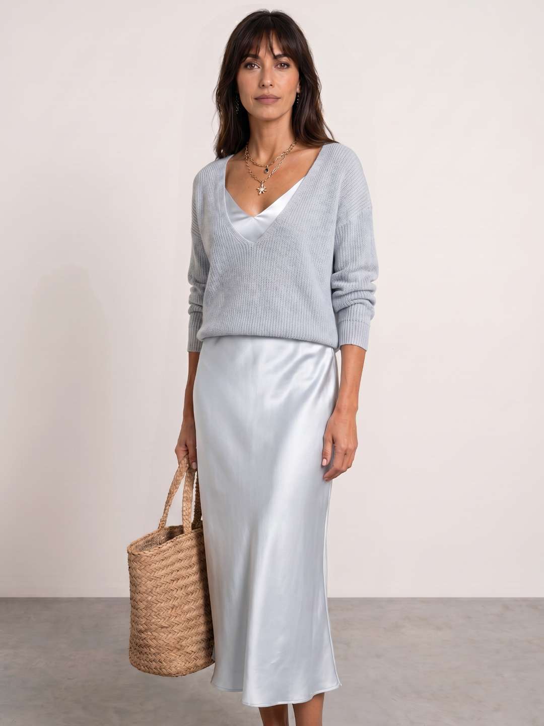 Satin midi dress with included sweater