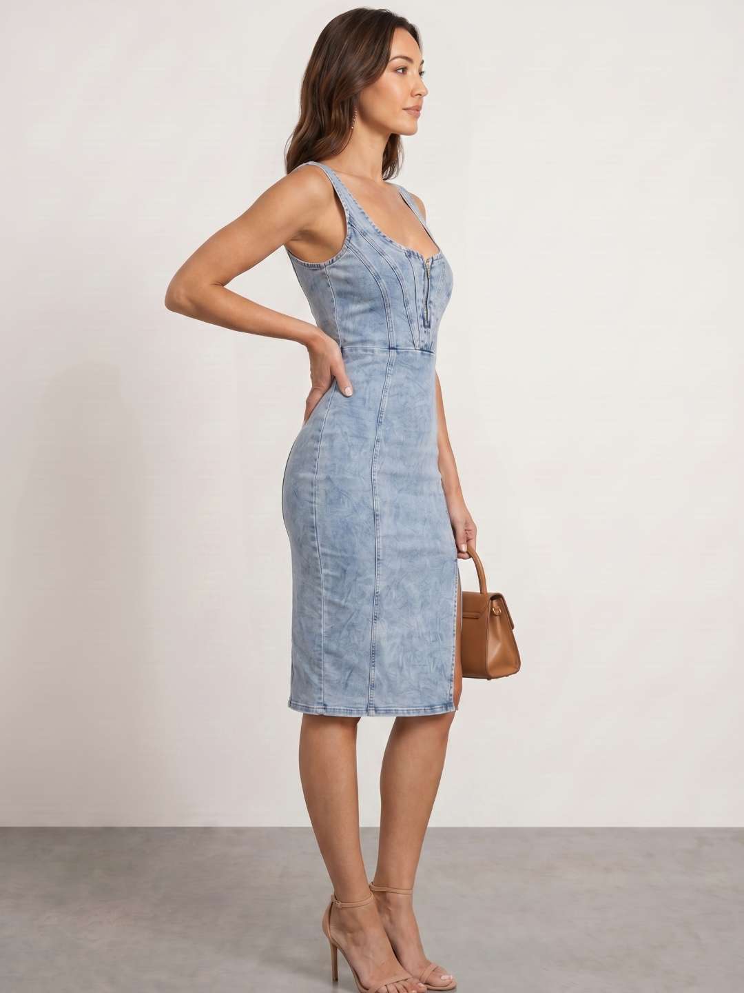 Denim dress with slit