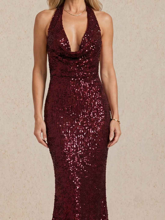 Long sequined halter neck dress