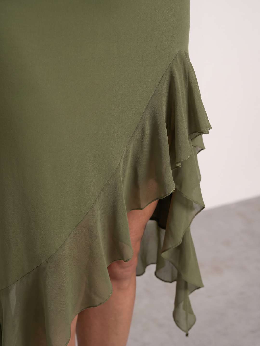 Green ruffled shirred dress