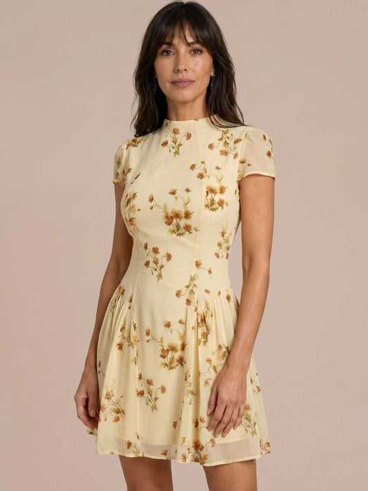 Vestido de manga corta floral