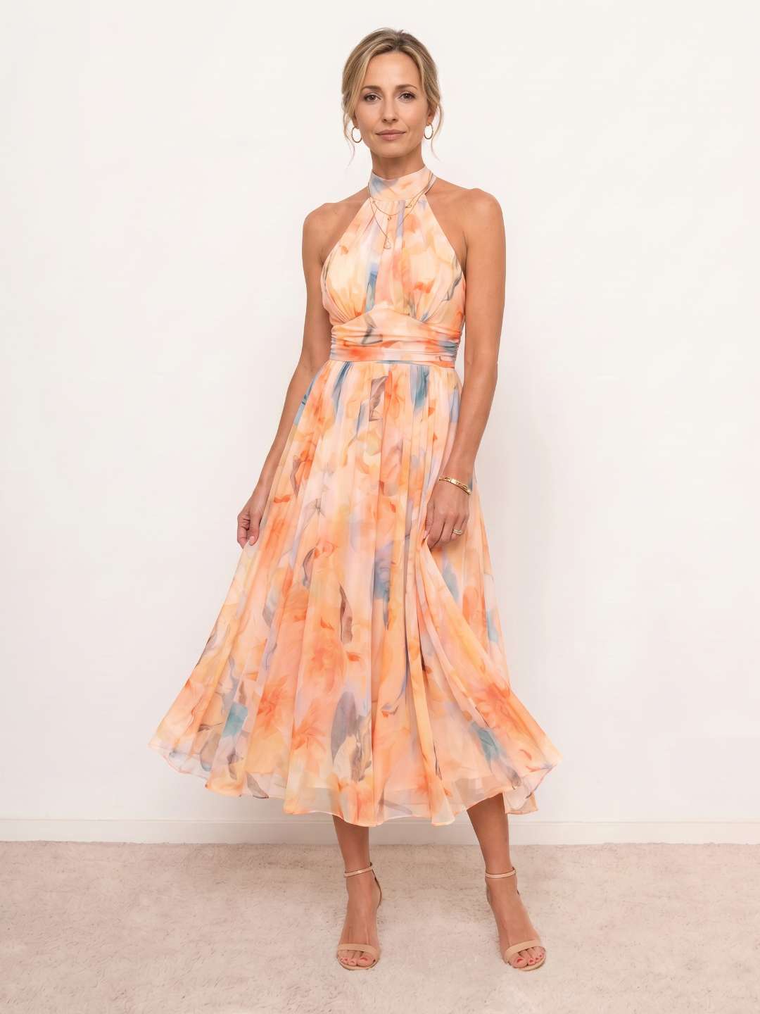 Vestido midi halter estampado