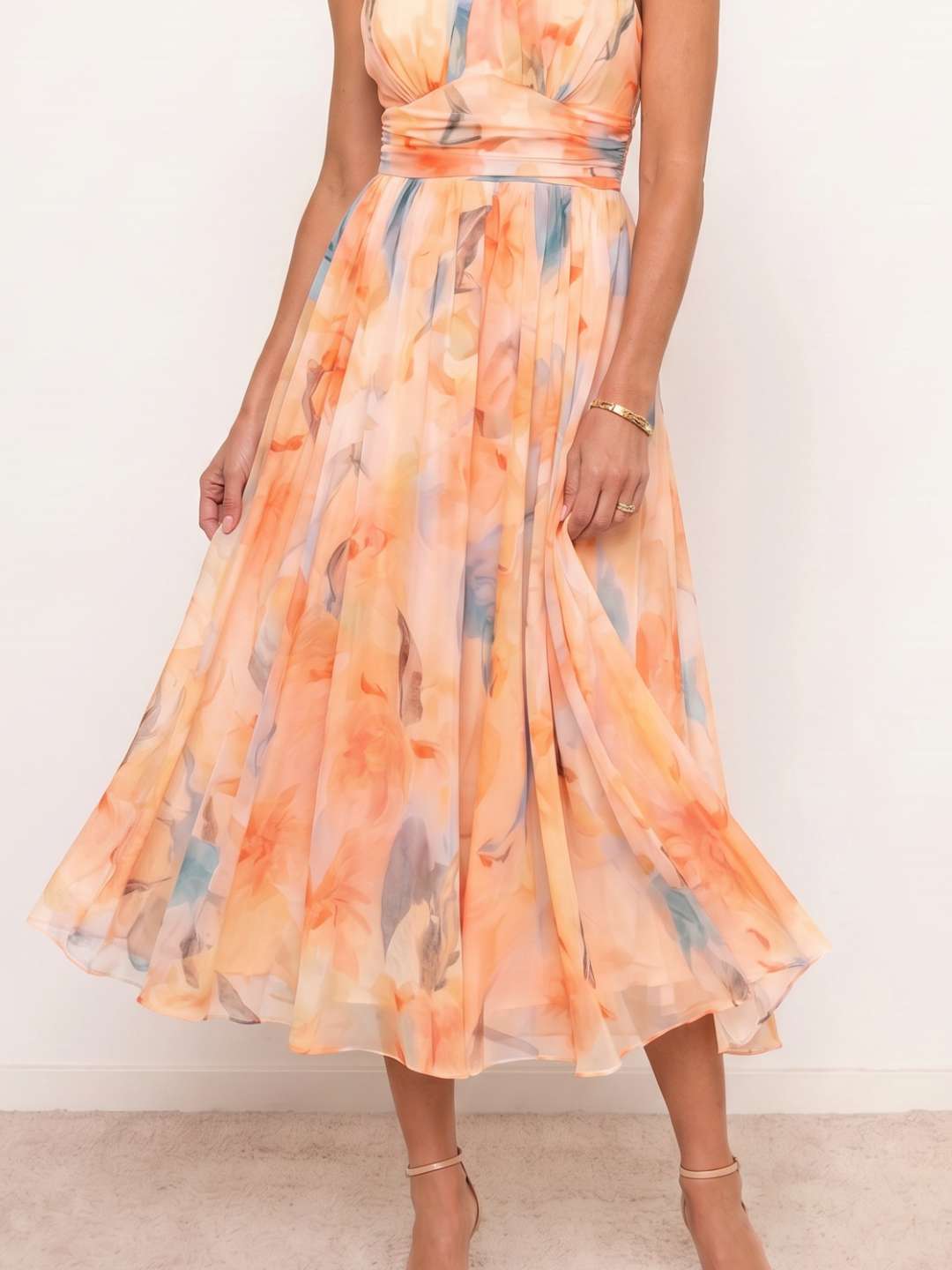 Vestido midi halter estampado