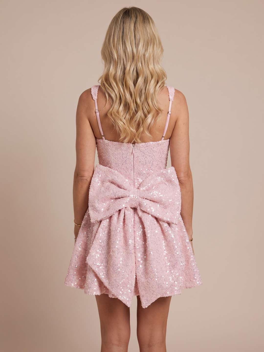 short flared dress Pink Floral Lace Ruffle Flare Mini Sweetheart with front cutouts Rosabel Mini Dress - Off