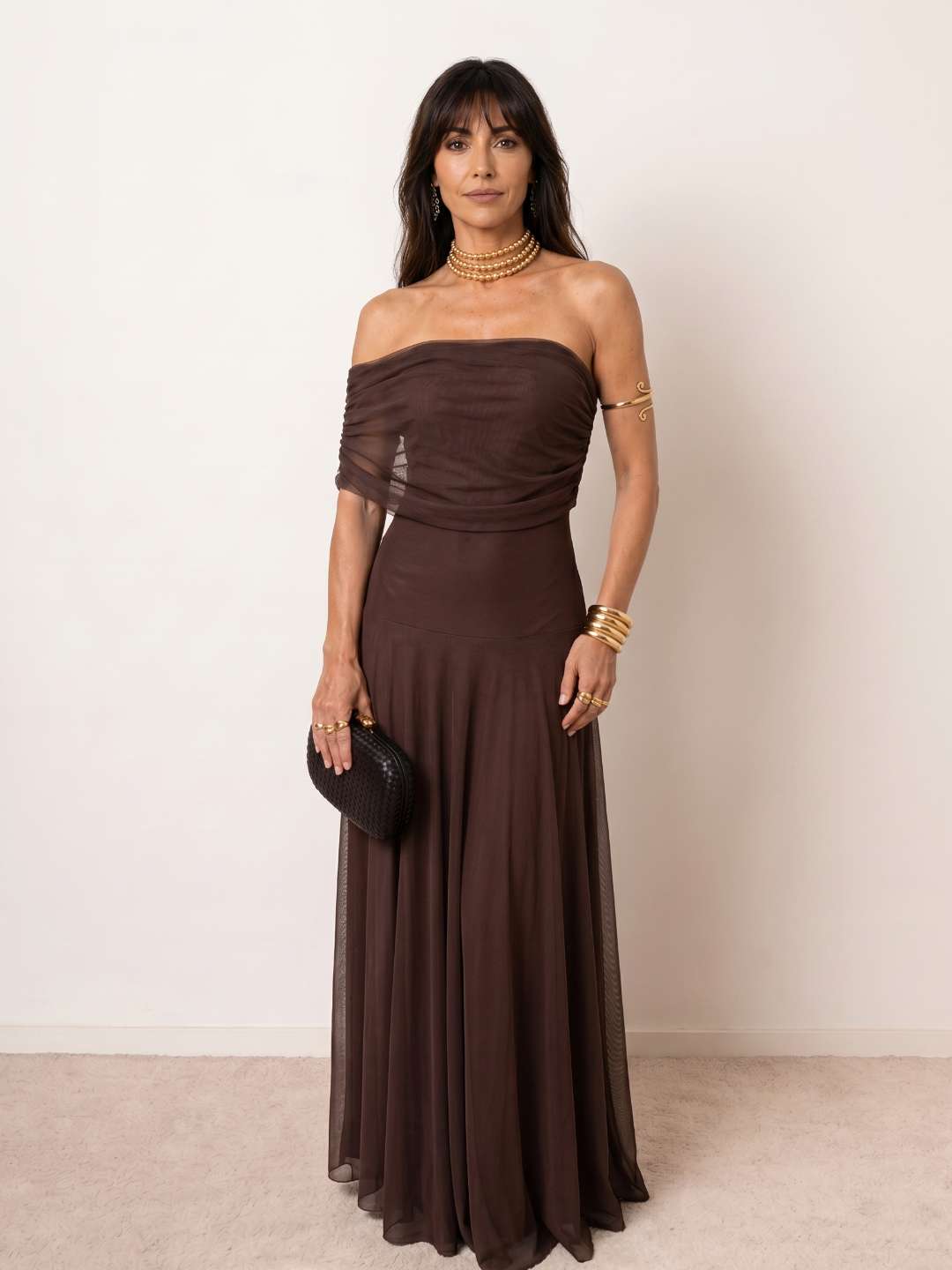 Draped off-the-shoulder maxi dress
