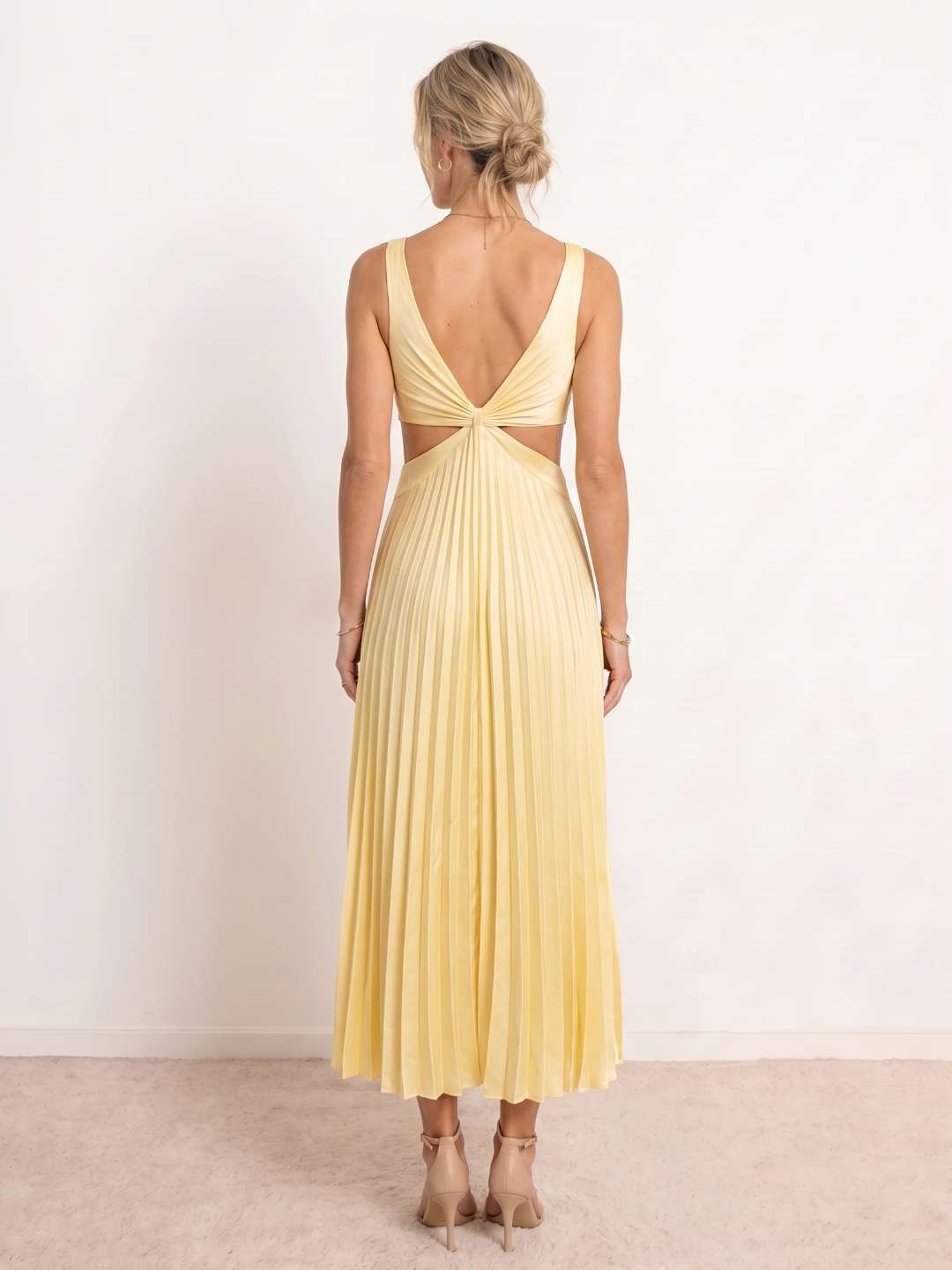 Pleated Midi Dress with V-Neckline