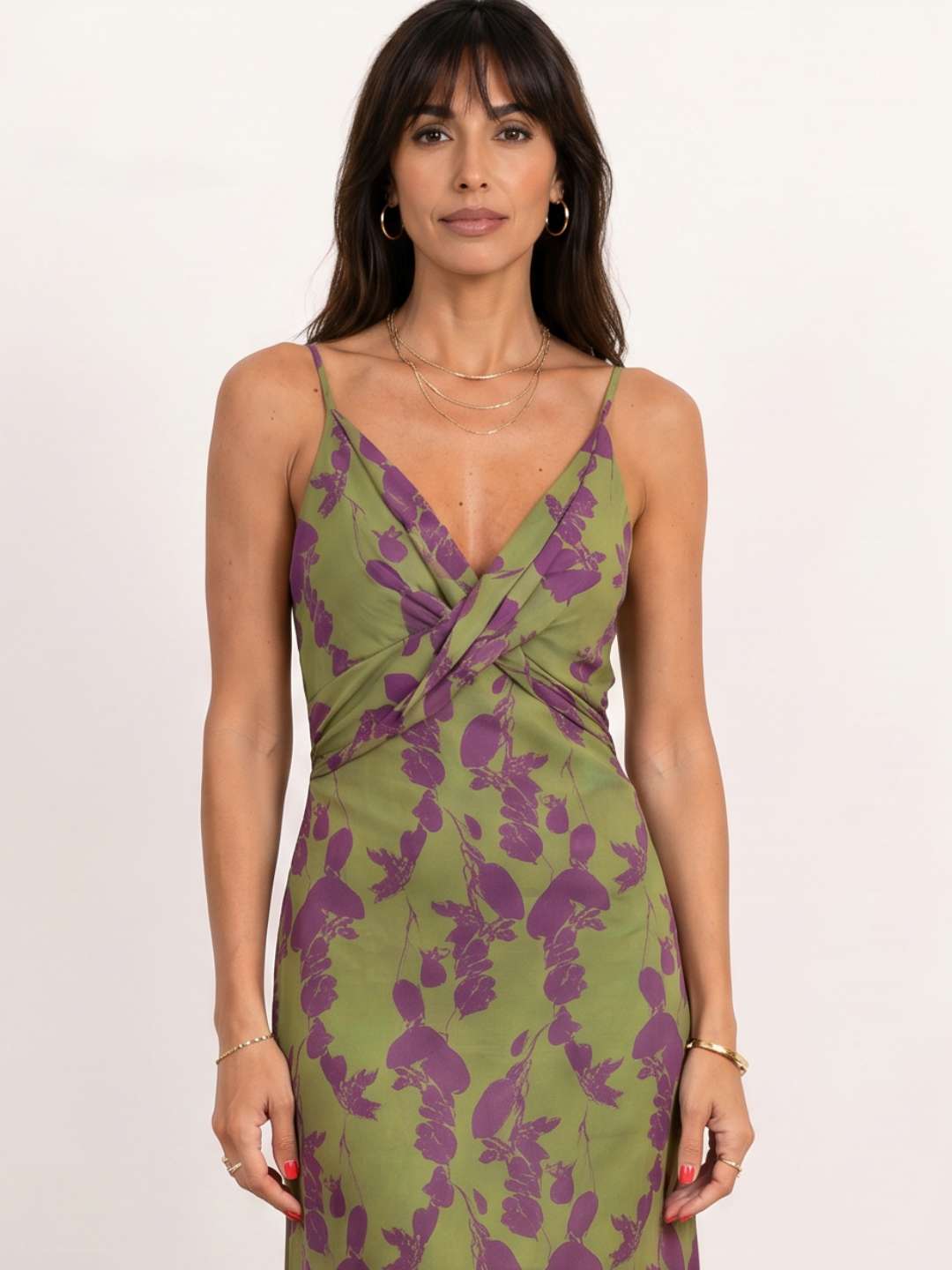 Vestido midi estampado con tirantes
