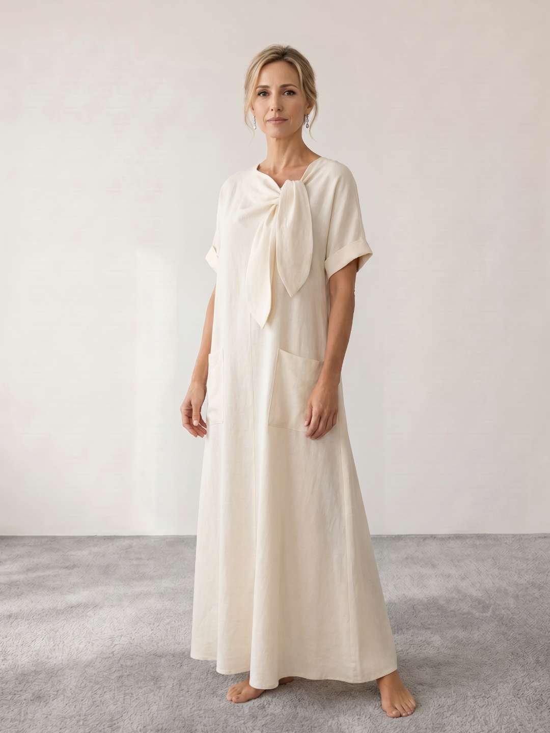 Flowy midi dress with neck tie