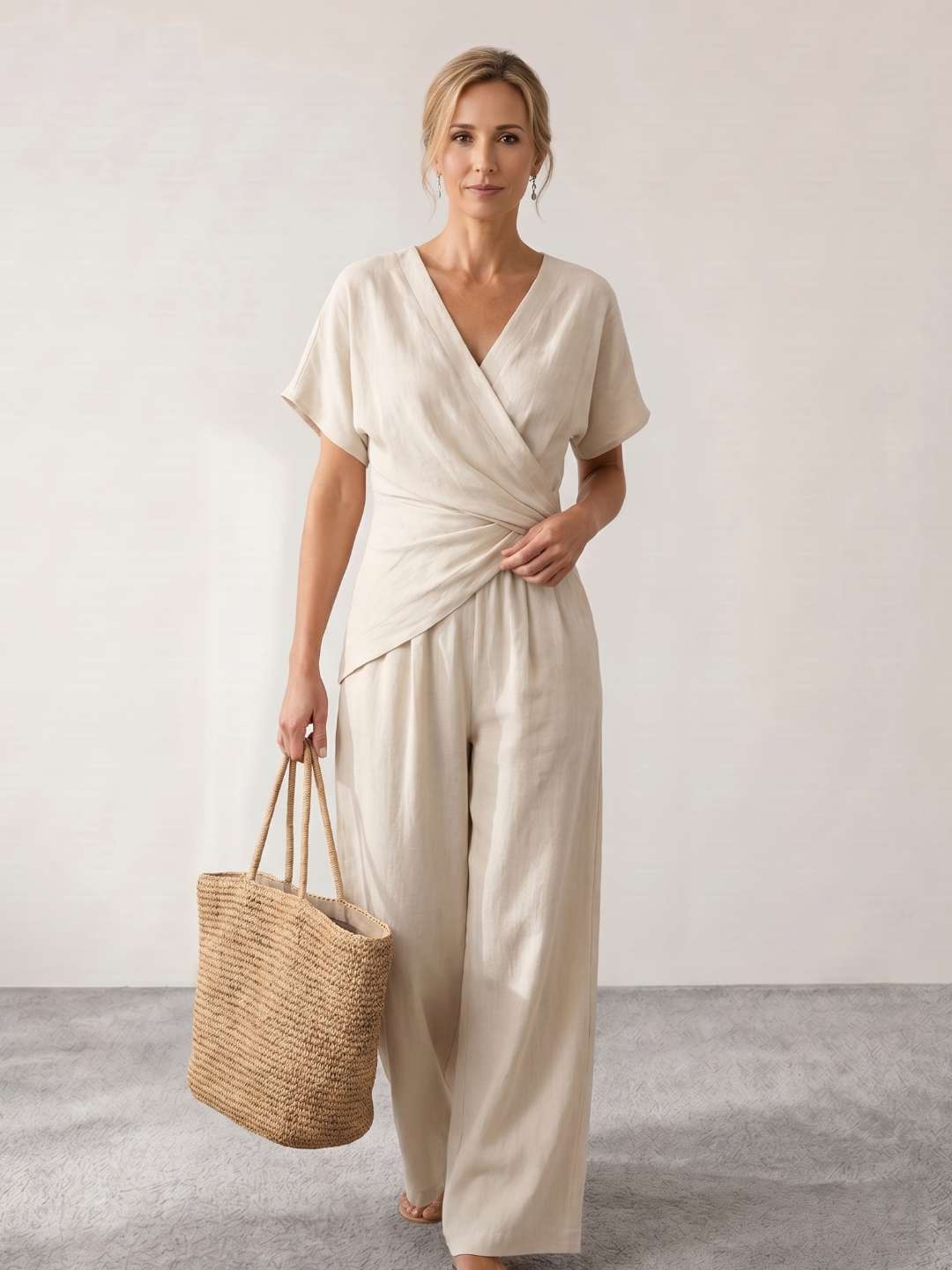 Flowy long jumpsuit with draping
