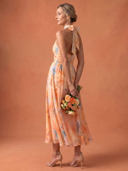 Printed halter midi dress
