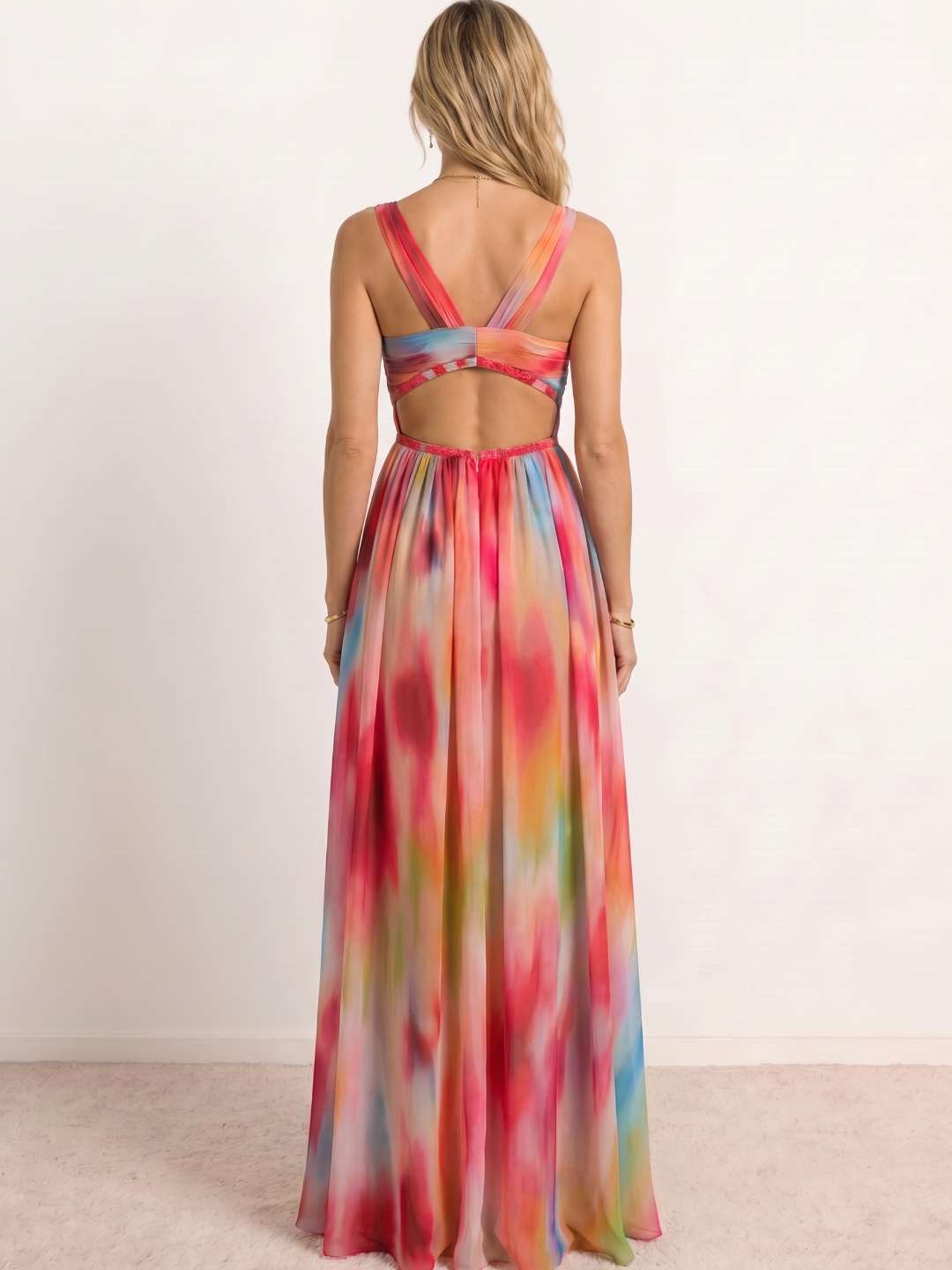 Long multicolor print dress