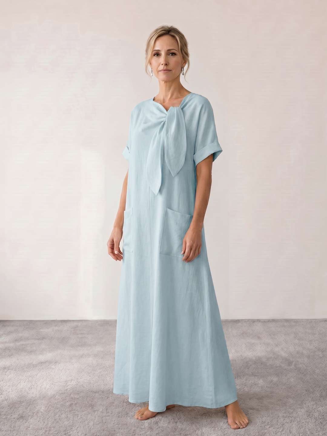 Flowy midi dress with neck tie