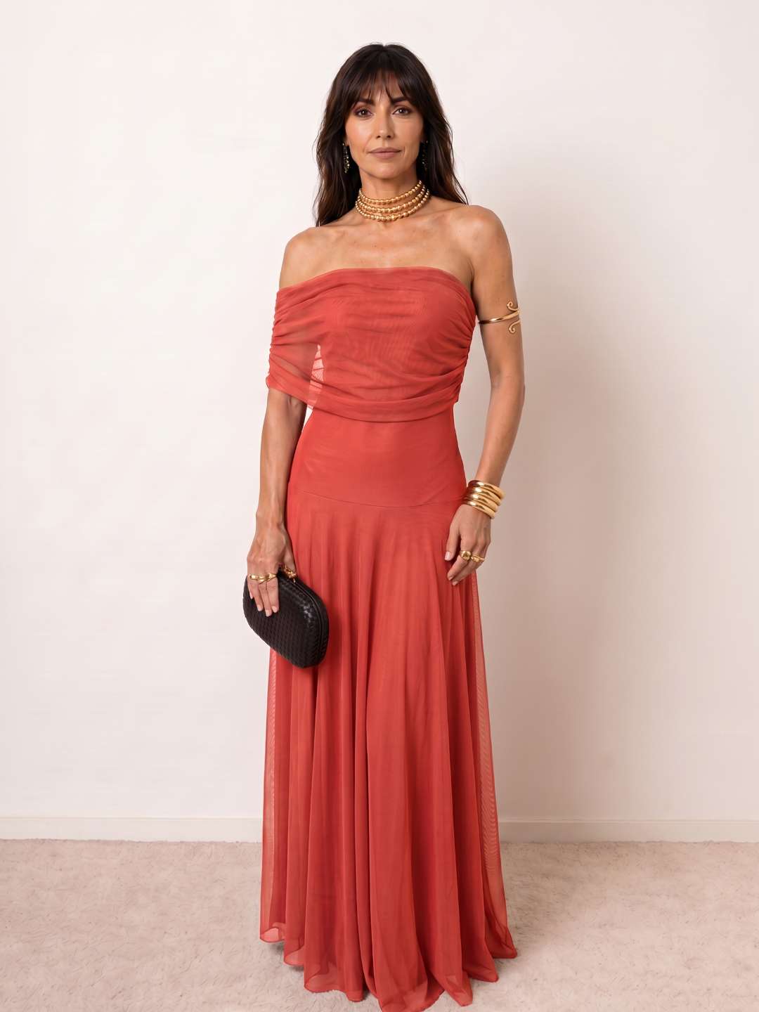 Draped off-the-shoulder maxi dress