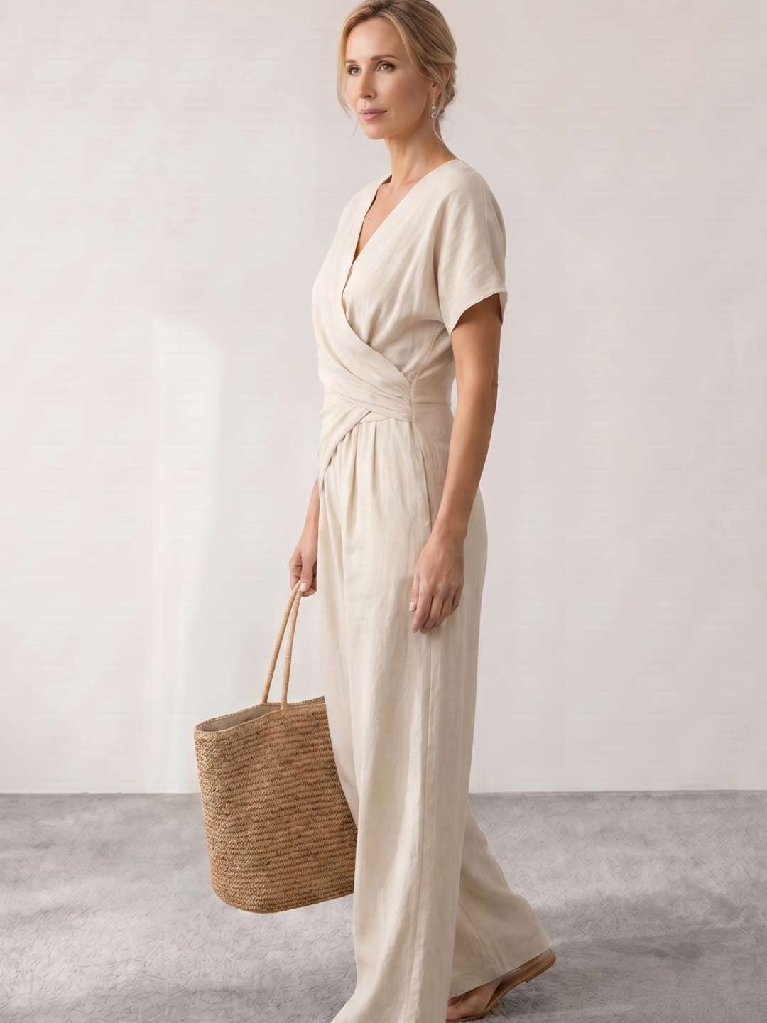 Flowy long jumpsuit with draping