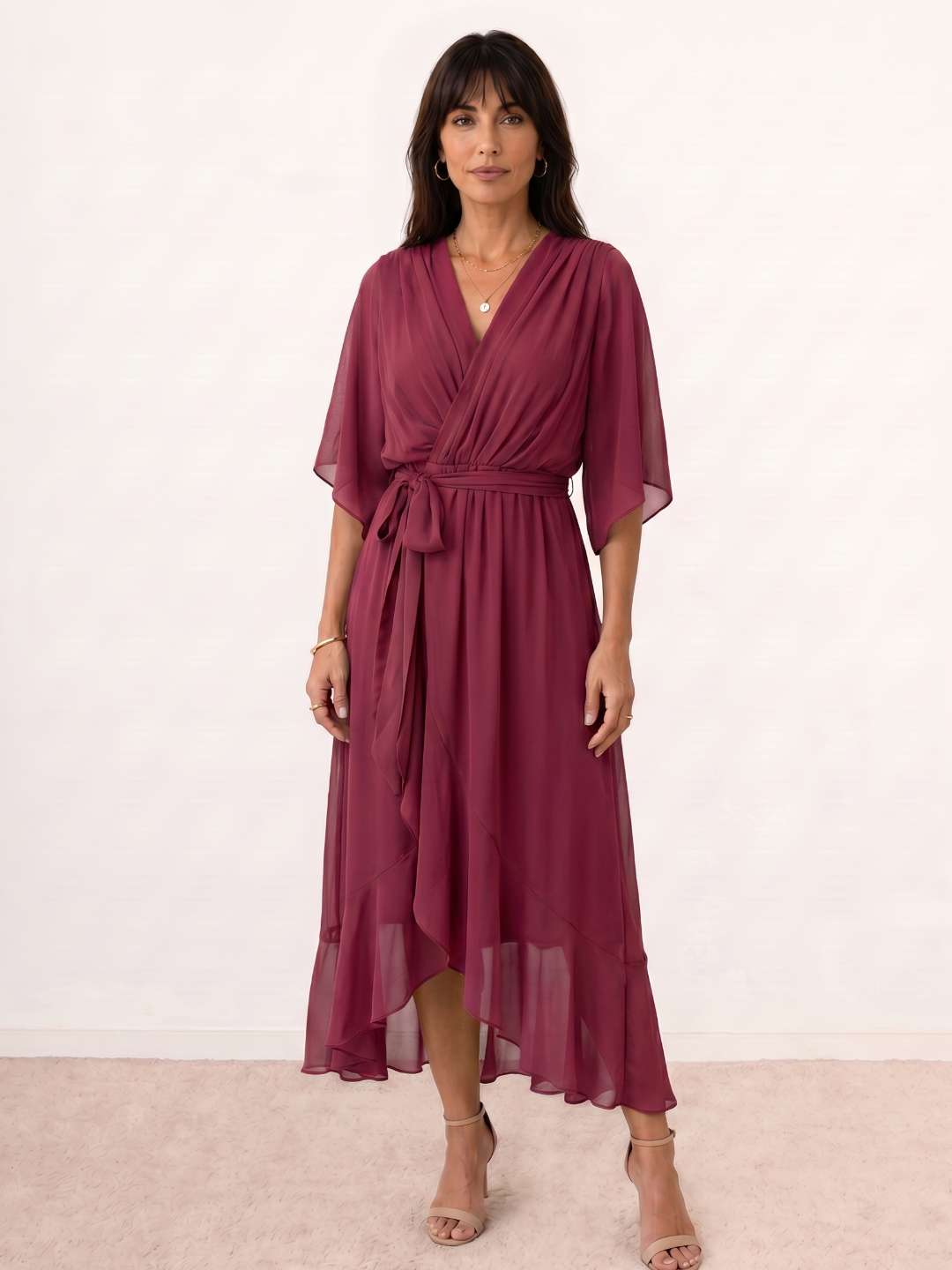 Wrap Midi Dress with Belt